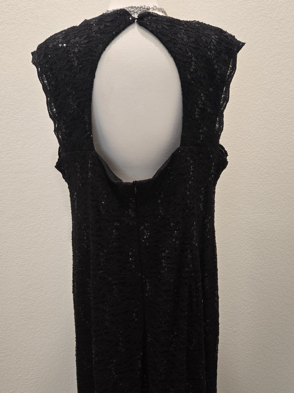 R&M Richards Black Sequined Open-Back Formal Dress